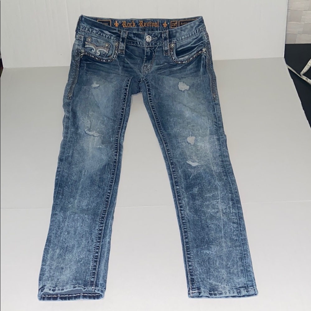 Rock Revival Raven Women’s Ankle Skinny Distressed Size 28 Vintage Wash Jeans
